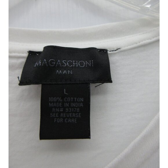 Magaschoni Shirt Large White Pullover T Tee Colorblock Striped Crewneck - Picture 8 of 9